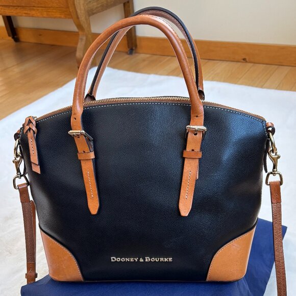Dooney & Bourke Claremont Leather Black/Brown Domed Satchel/Crossbody/Sh… - Picture 2 of 16